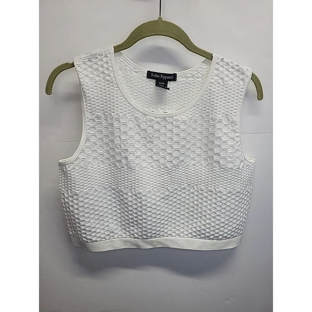 Soho Apparel White Textured‎ Cropped Top Shirt 1x/2x
